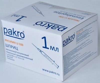 1 мл трехкомпонентный шприц Pakro инсулиновый U100 , с иглой 0,3х13, 100 шт купить оптом в Калуге
